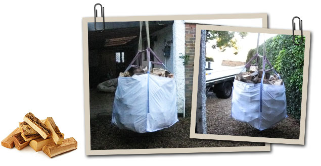 Builders bags of seasoned firewood logs ready for delivery
